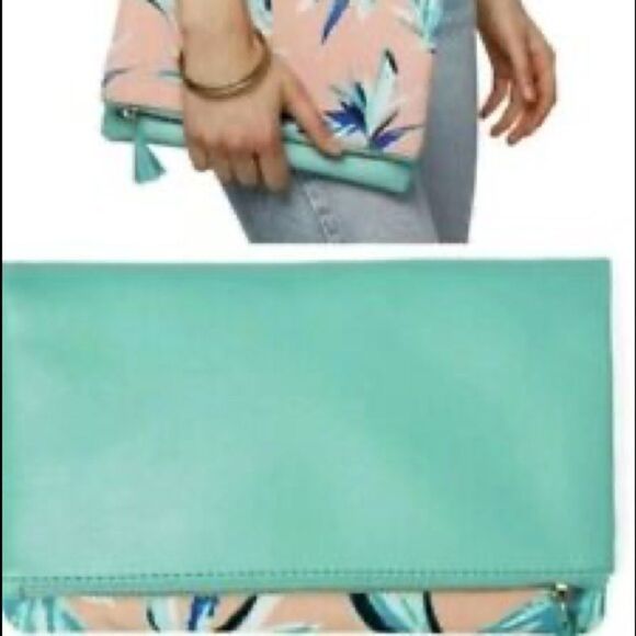 Rachel Pally Mint & Peach Tropical Clutch, NWOT - Picture 2 of 8
